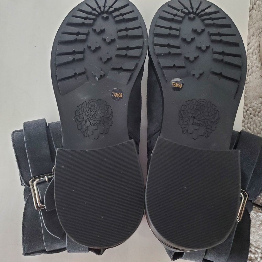 VINCE CAMUTO 7.5 WEBEY Dk Gray Suede Moto Boots Silver Buckle Strap Grunge Goth - Picture 13 of 16